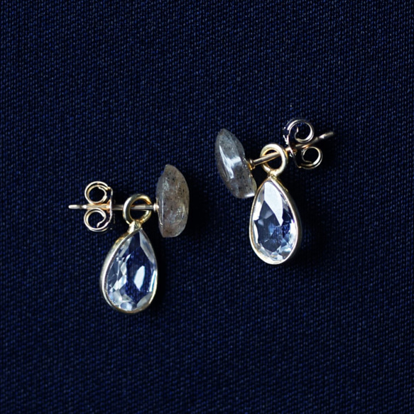 14KGF Pierced earring with Labradorite & White topaz 第7張的照片