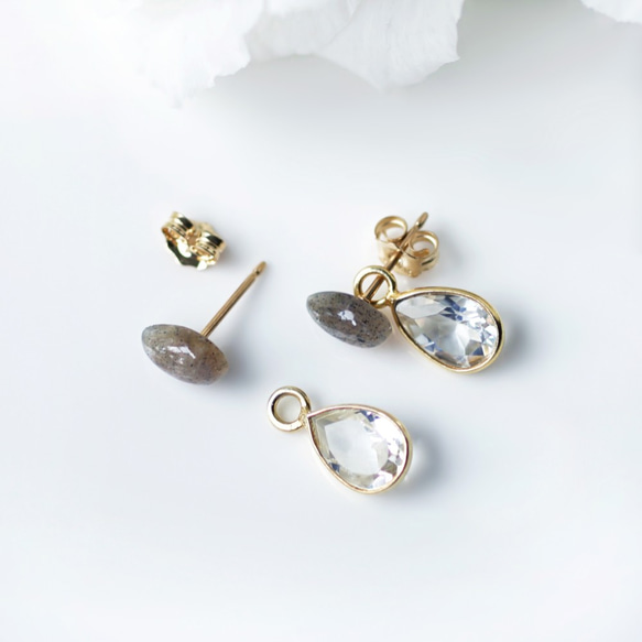 14KGF Pierced earring with Labradorite & White topaz 第9張的照片