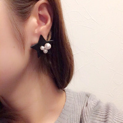 Leather×Star×Perl pierce 3枚目の画像