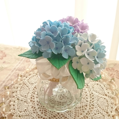 紫陽花のミニブーケ♪クレイフラワー アートフラワー Clay Art Kanon