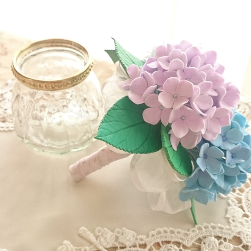 紫陽花のミニブーケ♪クレイフラワー アートフラワー Clay Art