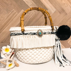 マクラメ✖️ダブルフリンジ♪ ロシアヤーン ズパゲッティ トート