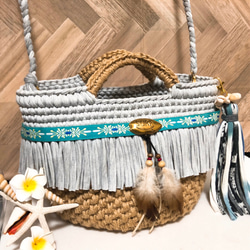 マクラメ✖️ダブルフリンジ♪ ロシアヤーン ズパゲッティ トート