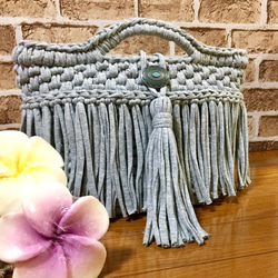 マクラメ✖️ダブルフリンジ♪ ロシアヤーン ズパゲッティ トート