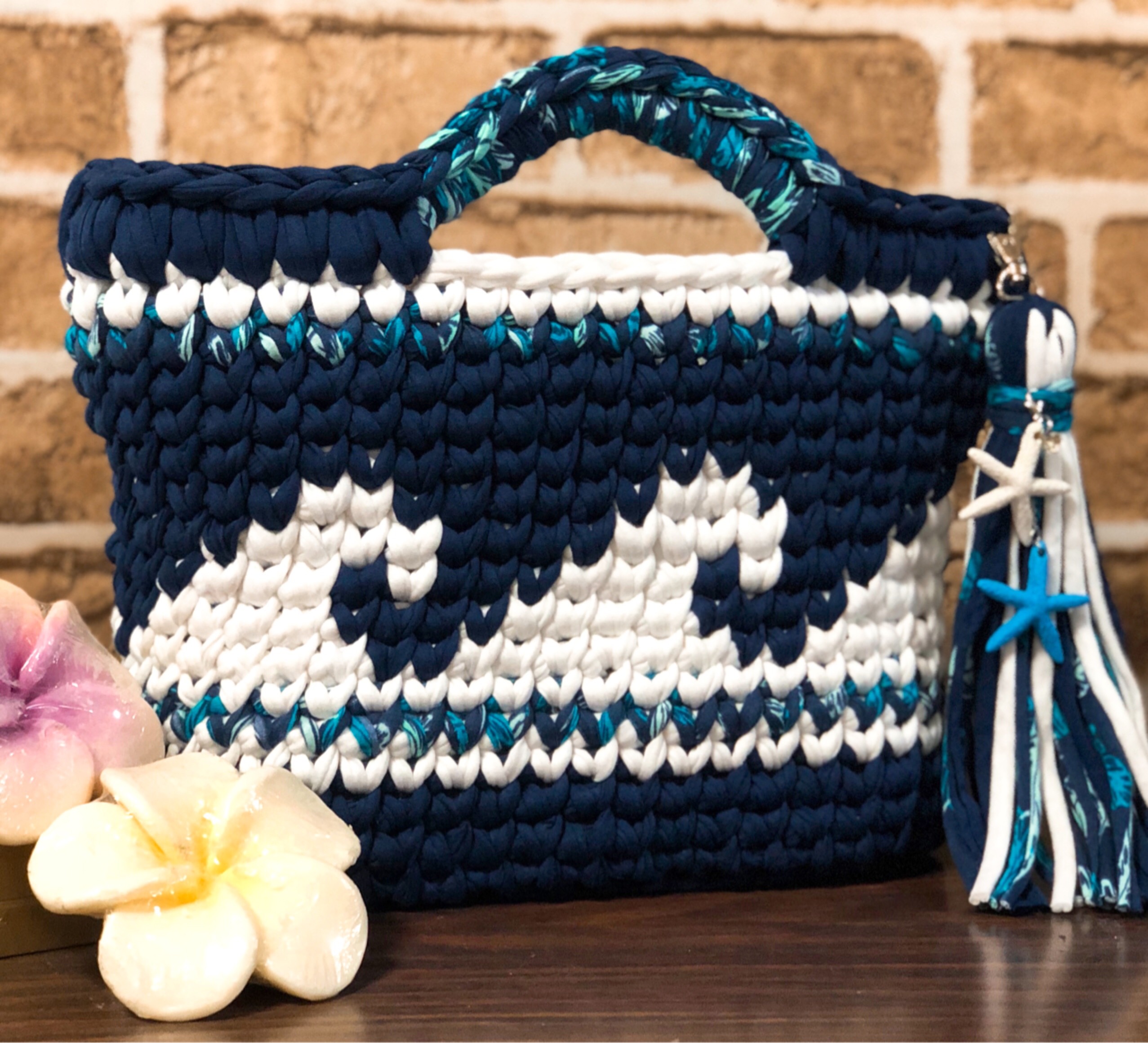 大容量♫ 波模様 ウェーブ フックドゥ ズパゲッティ トートバッグ  