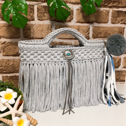 大容量♪ マクラメ✖️ロシアヤーン　ズパゲッティ　トートバッグ マクラメ✖️ダブルフリンジ♪ ロシアヤーン ズパゲッティ トート