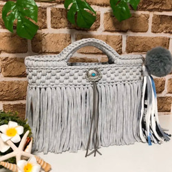 大容量♪ マクラメ✖️ロシアヤーン　ズパゲッティ　トートバッグ マクラメ✖️ダブルフリンジ♪ ロシアヤーン ズパゲッティ トート