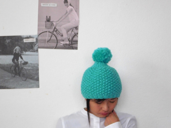 法國免費送貨☆最厚實的超厚針織帽子翠綠色 第3張的照片