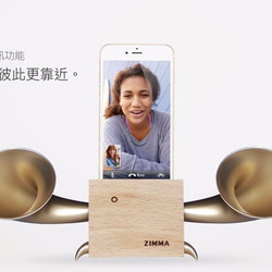 專屬 iPhone SE以下機種使用 ZIMMA-立體雙聲道 擴音器 (山毛櫸原木+土豪金) 第6張的照片