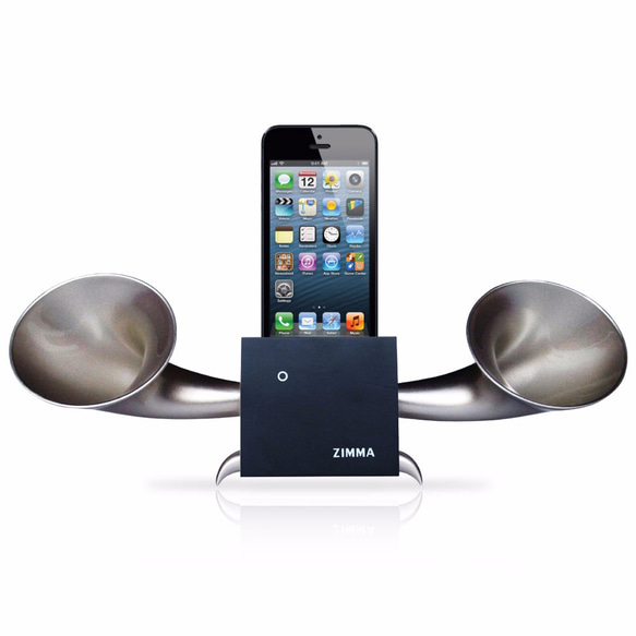 只剩3組!! 專屬 iPhone SE以下機種使用 ZIMMA-立體雙聲道 擴音器 南洋貝殼杉 (經典黑＋閃霧銀) 第1張的照片