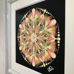 曼荼羅アート＂光の花＂手描き原画・織葉曼荼羅　習作・スワロフスキーラインストーン付き 2枚目の画像