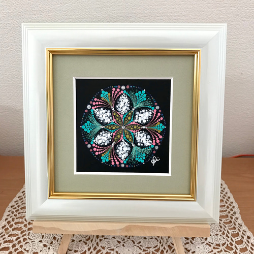 手描き曼荼羅アート＂クリスマス・シーズン＂原画スワロフスキーライン