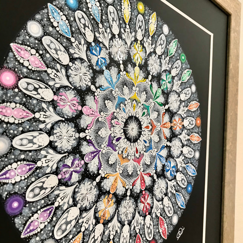 曼荼羅アート＂こころの宝石箱＂手描き原画・スワロフスキーライン