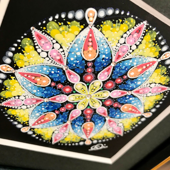 曼荼羅アート＂夢の花＂手描き原画・スワロフスキーラインストーン付き 4枚目の画像