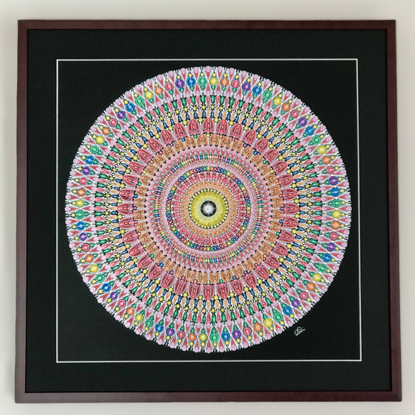 曼荼羅アート手描き原画＂祝福＂50cm角(織葉曼荼羅習作