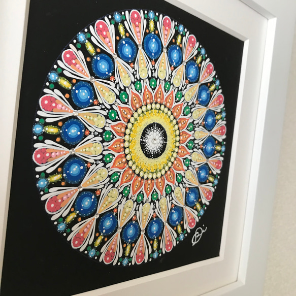 曼荼羅アート＂夏の香＂手描き原画・ラインストーン付 4枚目の画像