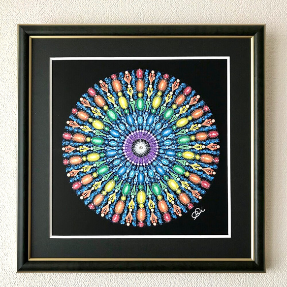 曼荼羅アート＂こころの虹＂手描き原画・ラインストーン付き 1枚目の画像