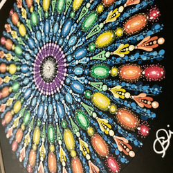 曼荼羅アート＂こころの虹＂手描き原画・ラインストーン付き 4枚目の画像