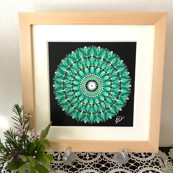 曼荼羅アート＂Green Flower＂織葉曼荼羅習作 絵画 アトリエ 愛