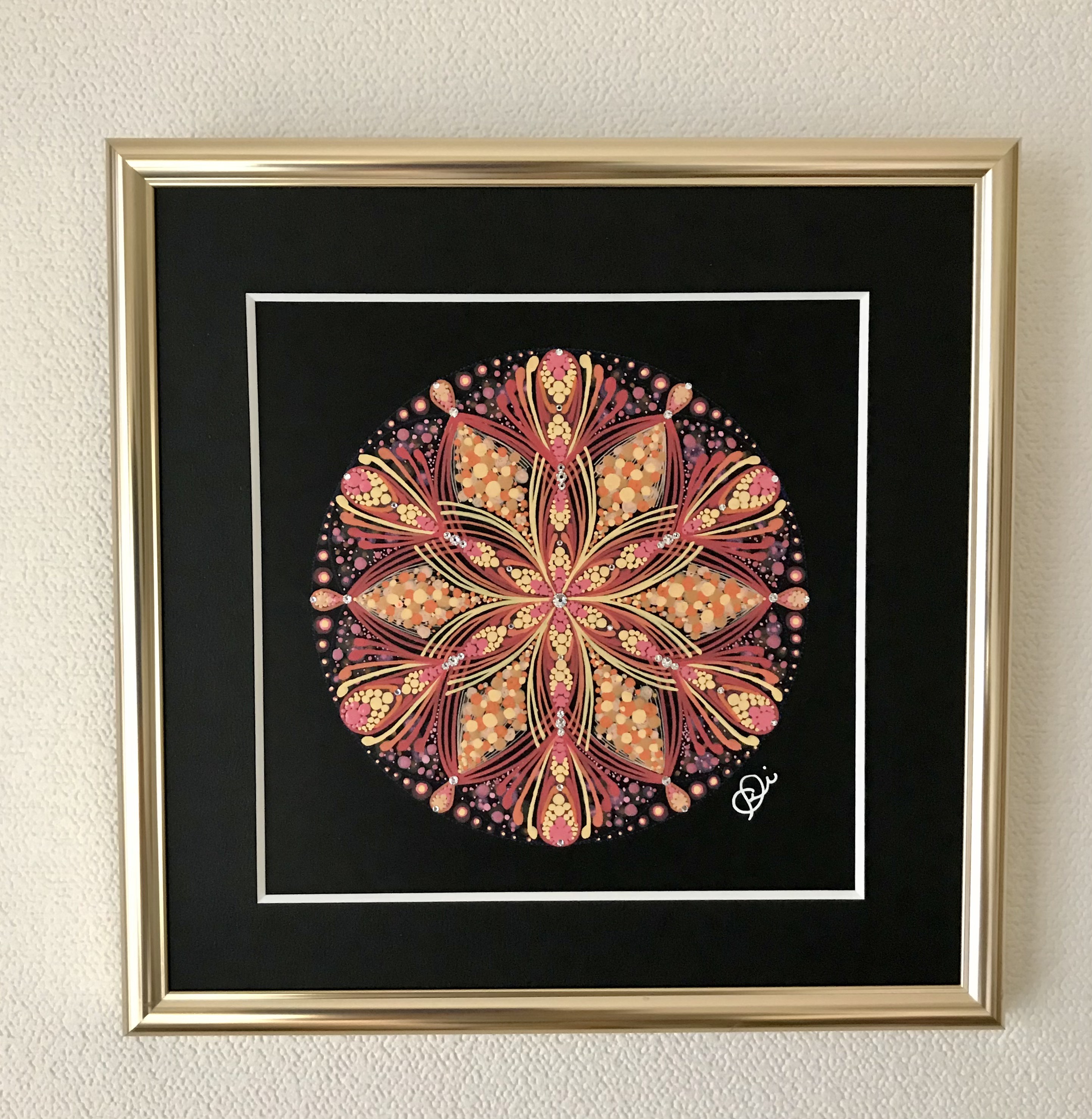 曼荼羅アート手描き原画＂ひかりのはな＂ラインストーン付