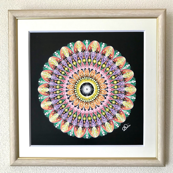 曼荼羅アート手描き原画＂笑顔の輪＂ラインストーン付 絵画