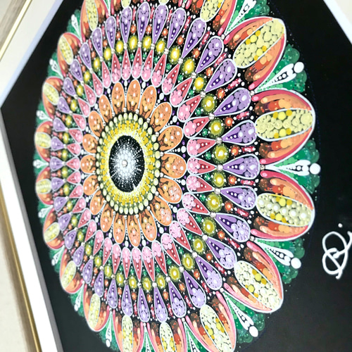 曼荼羅アート手描き原画＂笑顔の輪＂ラインストーン付 絵画