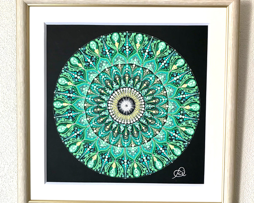 お値引きしました！曼荼羅 特大 手描き 手描き曼荼羅アート原画＂芽吹き＂ラインストーン付 タペストリー