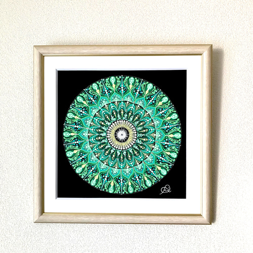 手描き曼荼羅アート原画＂芽吹き＂ラインストーン付 タペストリー