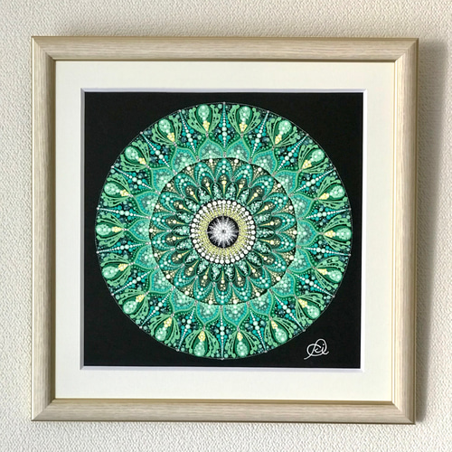 手描き曼荼羅アート原画＂芽吹き＂ラインストーン付 タペストリー