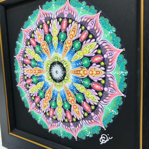 曼荼羅アート　"Joyful"手描き原画・クリスタルガラスラインストーン付き 2枚目の画像