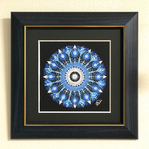 曼荼羅アート＂宇宙の調べ＂手描き原画、スワロフスキーラインストーン