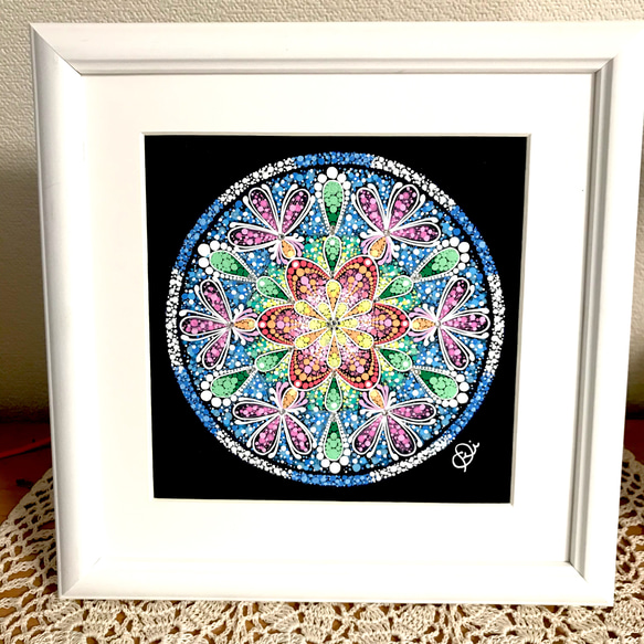 曼荼羅アート＂夢の花＂ 手描き原画・スワロフスキーラインストーン付