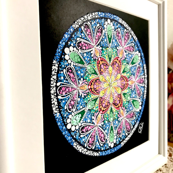 曼荼羅アート＂夢の花＂　手描き原画・スワロフスキーラインストーン付 3枚目の画像
