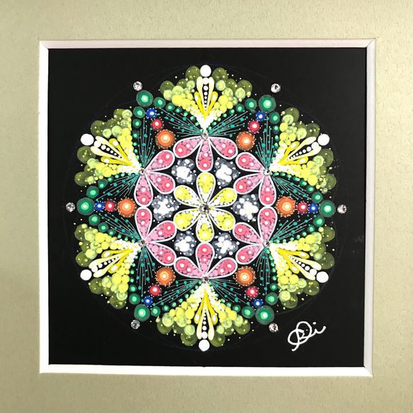 曼荼羅アート＂幻の花＂手描き原画・スワロフスキーラインストーン付き 2枚目の画像