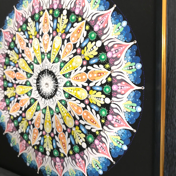 曼荼羅アート＂歓び＂手描き原画・スワロフスキーラインストーン付き 6枚目の画像