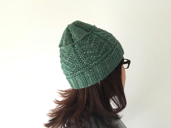 ガーンジー柄のニット帽02〜新緑カラー〜 4枚目の画像