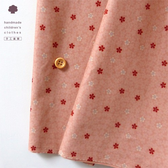 小女生桃色櫻花V領無袖連身洋裝 - 日本純棉印花布料 - 手工限量製作童裝 第7張的照片
