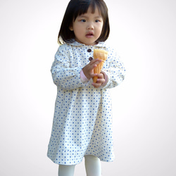 小女生和風藍色小花抓皺洋裝長袖 - 日本純棉印花布料 - 手工限量製作童裝 第3張的照片