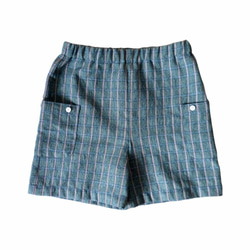 ボーイグリーンチェック柄の膝丈パンツ - 日本の綿印刷物 - 手作り限定版の子供服 1枚目の画像