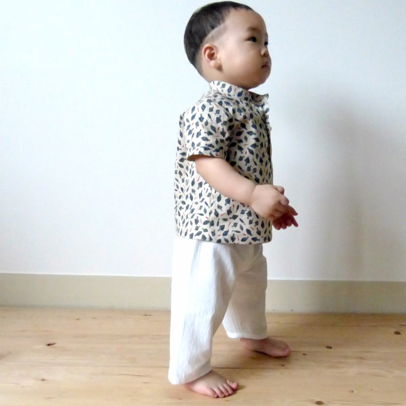 小男生紅綠小魚印花立領衫短袖 - 日本純棉印花布料 - 手工限量製作童裝 第4張的照片
