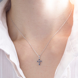 【輕珠寶】天然藍寶石十字架項鍊 手作純銀silver925  cross ブルーサファイア 第3張的照片