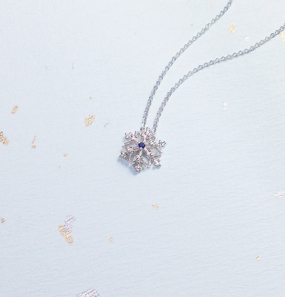 天然藍寶石雪花項鍊 手作純銀silver925  snowflake 雪の結晶 ブルーサファイア 第1張的照片