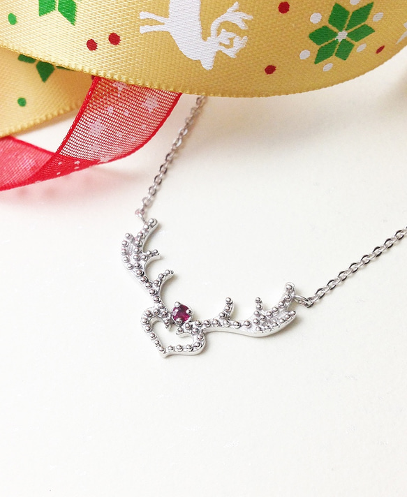 【紅色聖誕】天然紅寶石 馴鹿角 項鍊 手作純銀silver925 Reindeer necklace Ruby  ルビー 第1張的照片