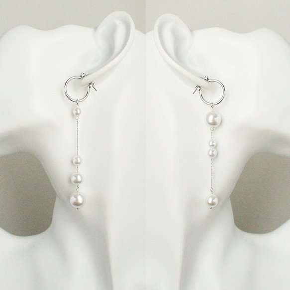 《ピアス》Bubbles pearl asymmetry pierce/White×Silver 1枚目の画像