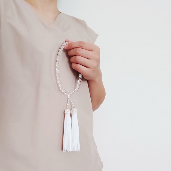 【女性用/主玉8mm】京都オパールと水晶の数珠・略式念珠/白房 5枚目の画像