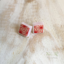 Silver925ﾋﾟｱｽ "Prisme carré"ｰ Asanoha Rouge(麻の葉/赤)　折り紙ジュエリ− 2枚目の画像