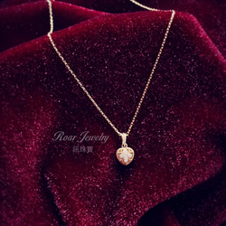 《吼珠寶》純18k金·蛋白石/鑽石·愛心雙面項鍊 第2張的照片