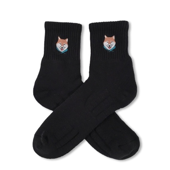 柴犬襪子 / 黑  Black Compression Socks with Shiba Embroidery 第3張的照片