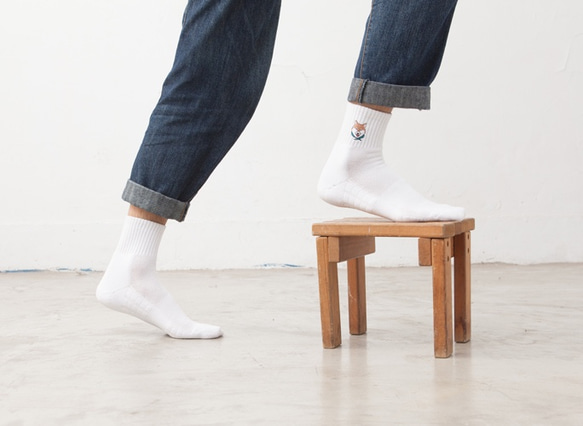 柴犬襪子 / 白  White Compression Socks with Shiba Embroidery 第1張的照片