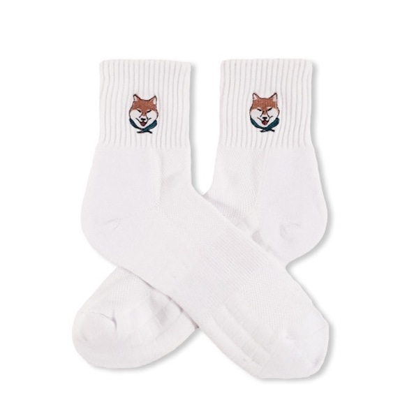 柴犬襪子 / 白  White Compression Socks with Shiba Embroidery 第3張的照片